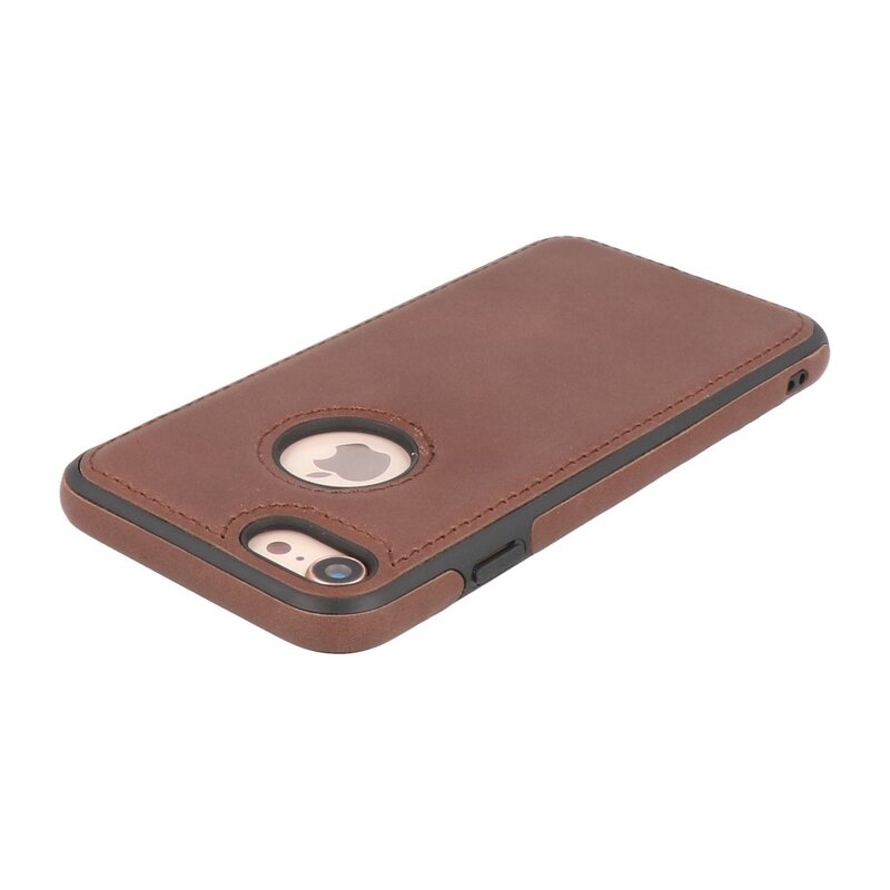Klassiek Design Leer Back Cover voor iPhone SE 2020 / 8 / 7 Mocca