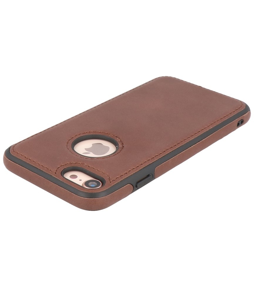 Klassiek Design Leer Back Cover voor iPhone SE 2020 / 8 / 7 Mocca