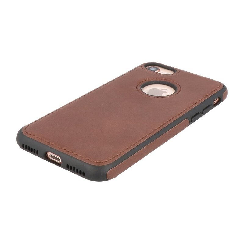 Klassiek Design Leer Back Cover voor iPhone SE 2020 / 8 / 7 Mocca