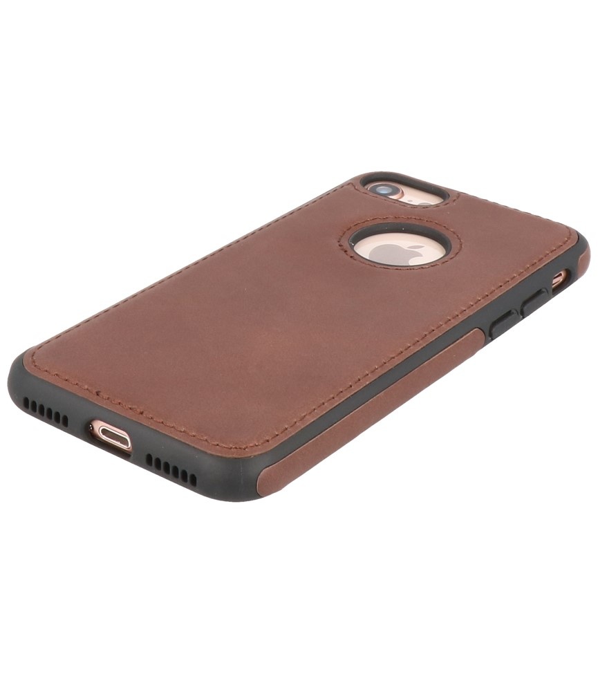 Klassiek Design Leer Back Cover iPhone 8 Mocca