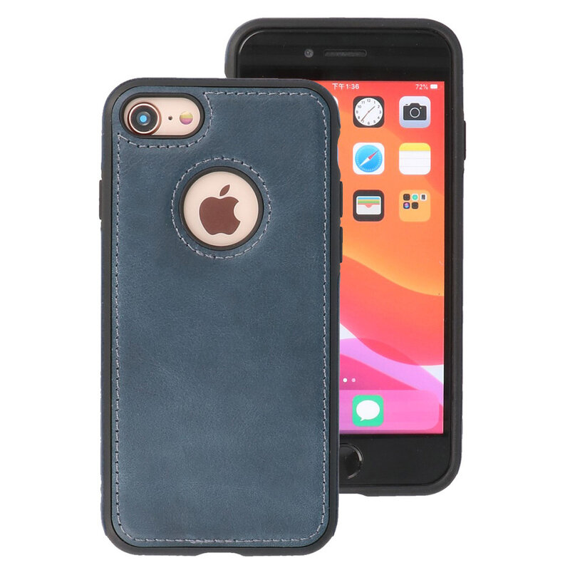 Klassiek Design Leer Back Cover iPhone 8 Navy