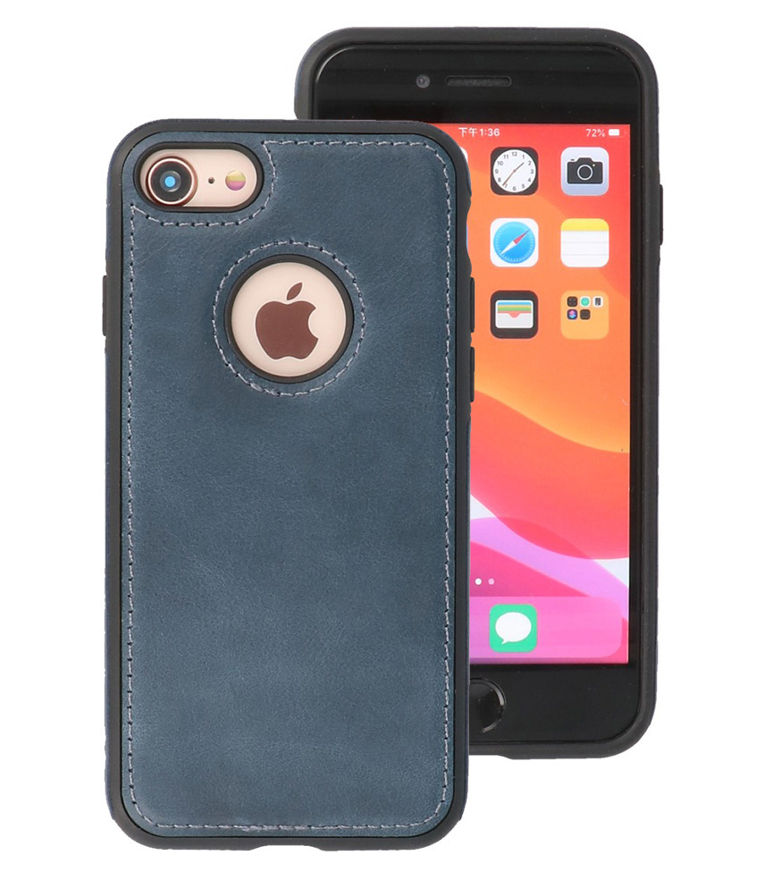 Klassiek Design Leer Back Cover iPhone 8 Navy