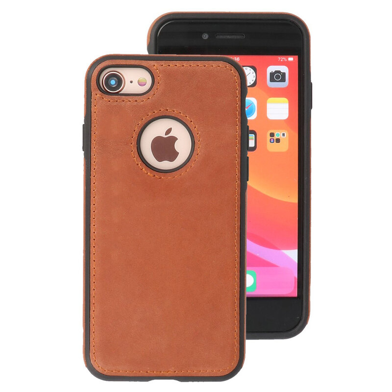 Klassiek Design Leer Back Cover voor iPhone SE 2020 / 8 / 7 Cognac
