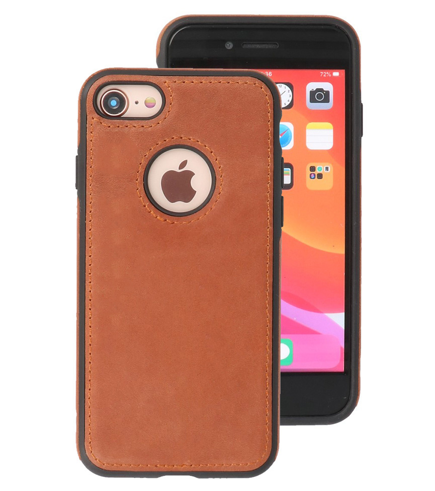 Klassiek Design Leer Back Cover iPhone 8 Cognac