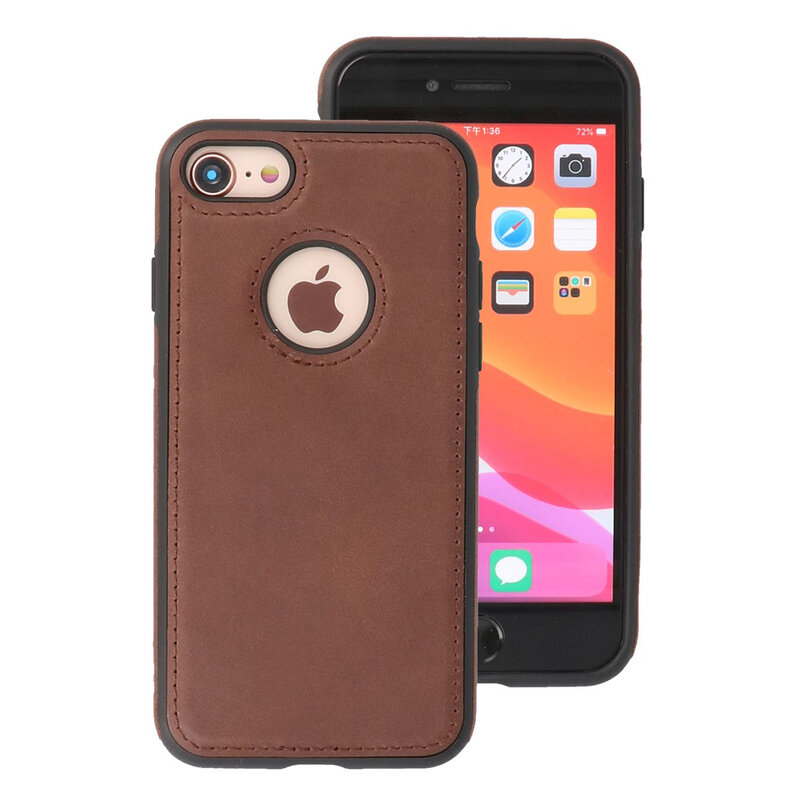 Klassiek Design Leer Back Cover voor iPhone SE 2020 / 8 / 7 Mocca