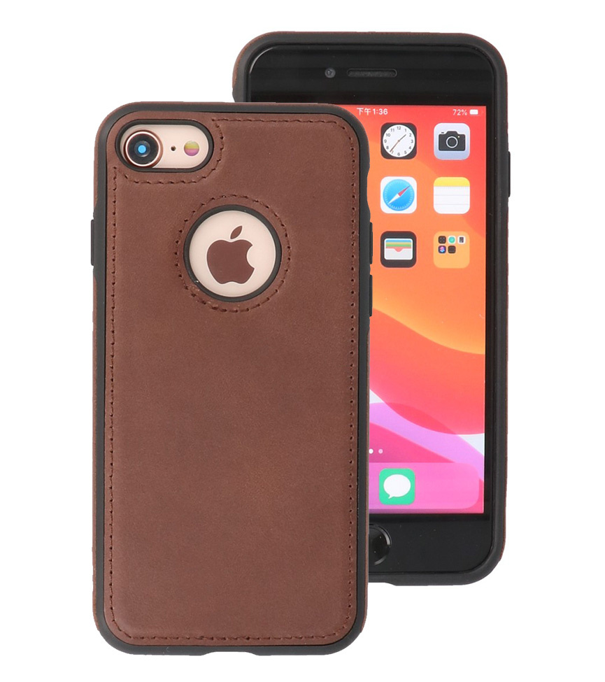 Klassiek Design Leer Back Cover voor iPhone SE 2020 / 8 / 7 Mocca