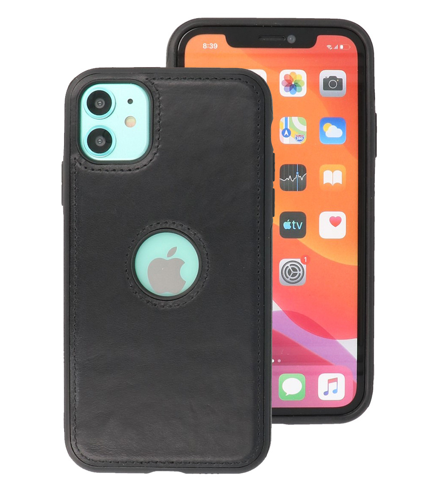 Klassiek Design Leer Back Cover iPhone 11 Zwart