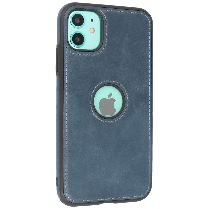 Klassiek Design Leer Back Cover iPhone 11 Navy