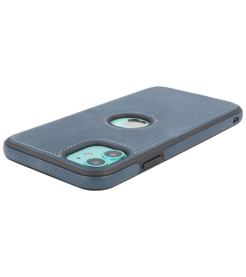 Klassiek Design Leer Back Cover voor iPhone 11 Navy