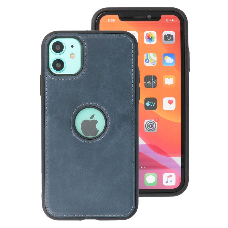 Klassiek Design Leer Back Cover voor iPhone 11 Navy