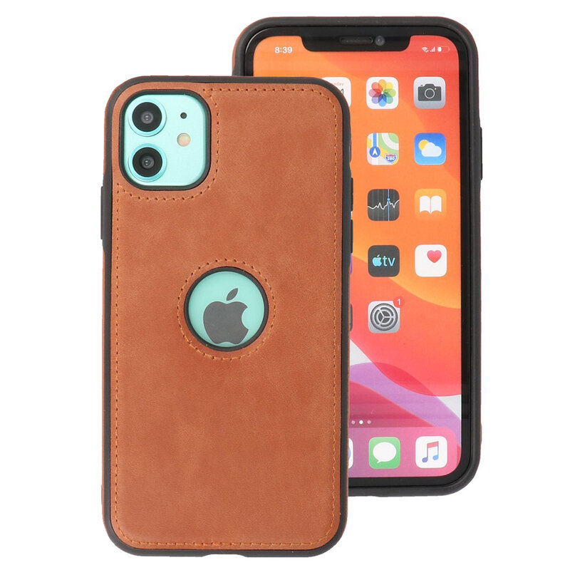 Klassiek Design Leer Back Cover voor iPhone 11 Cognac