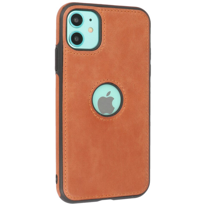 Klassiek Design Leer Back Cover voor iPhone 11 Cognac