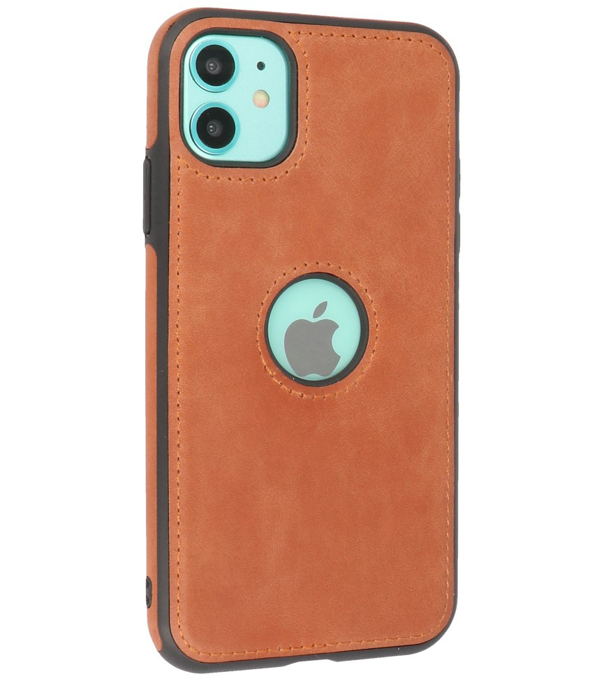 Klassiek Design Leer Back Cover iPhone 11 Cognac