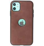 Klassiek Design Leer Back Cover voor iPhone 11 Mocca