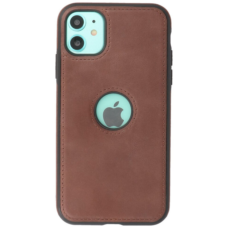 Klassiek Design Leer Back Cover voor iPhone 11 Mocca