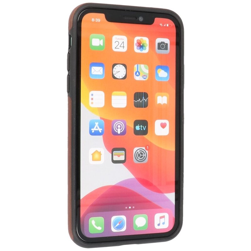 Klassiek Design Leer Back Cover voor iPhone 11 Mocca