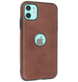 Klassiek Design Leer Back Cover voor iPhone 11 Mocca