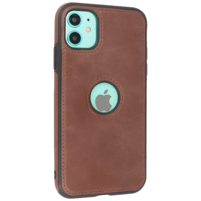 Klassiek Design Leer Back Cover voor iPhone 11 Mocca