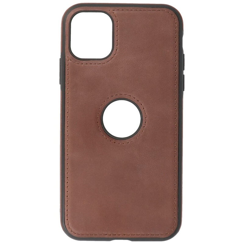 Klassiek Design Leer Back Cover voor iPhone 11 Mocca