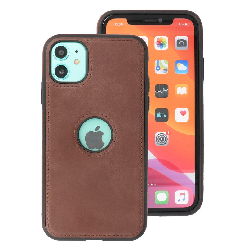 Klassiek Design Leer Back Cover voor iPhone 11 Mocca