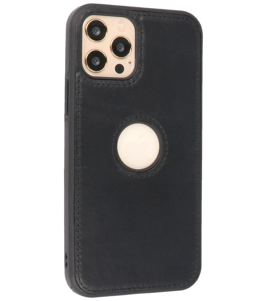 Klassiek Design Leer Back Cover iPhone 12 - Pro Zwart