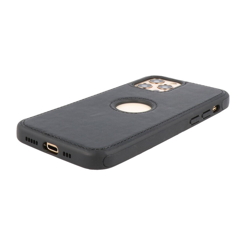 Klassiek Design Leer Back Cover voor iPhone 12 - 12 Pro Zwart