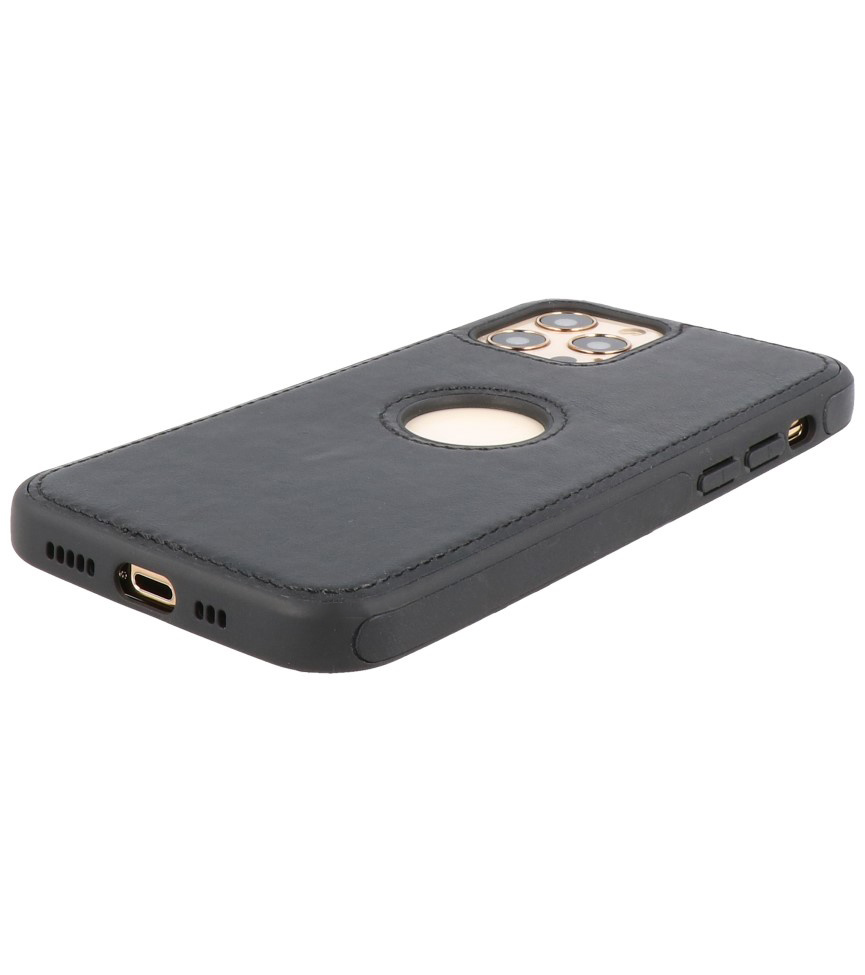 Klassiek Design Leer Back Cover iPhone 12 - Pro Zwart