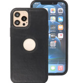 Klassiek Design Leer Back Cover iPhone 12 - Pro Zwart