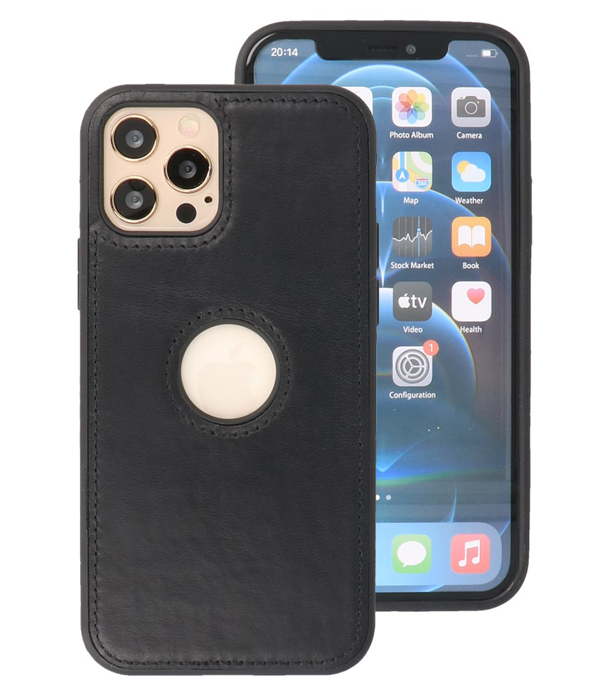 Klassiek Design Leer Back Cover iPhone 12 - Pro Zwart