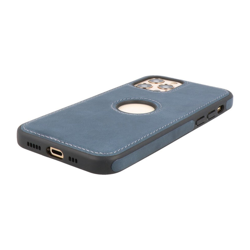 Klassiek Design Leer Back Cover voor iPhone 12 - 12 Pro Navy