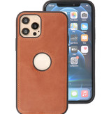 Klassiek Design Leer Back Cover voor iPhone 12 - 12 Pro Cognac