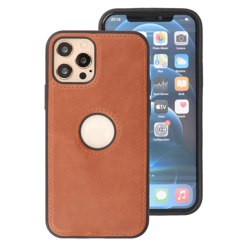 Klassiek Design Leer Back Cover voor iPhone 12 - 12 Pro Cognac