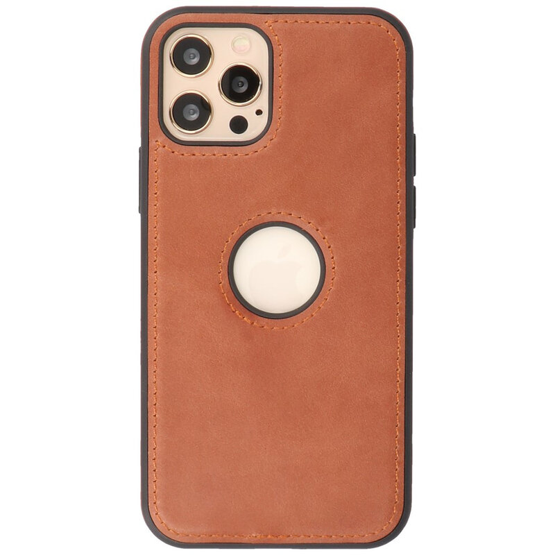 Klassiek Design Leer Back Cover voor iPhone 12 - 12 Pro Cognac