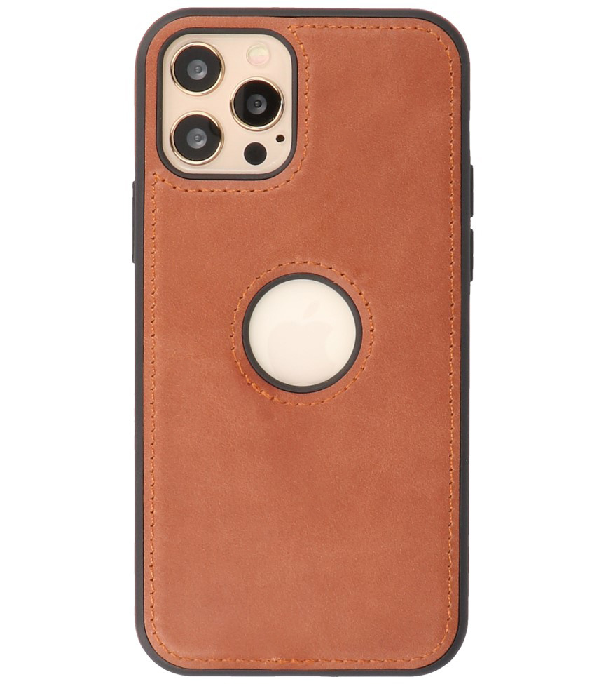 Klassiek Design Leer Back Cover iPhone 12 - Pro Cognac