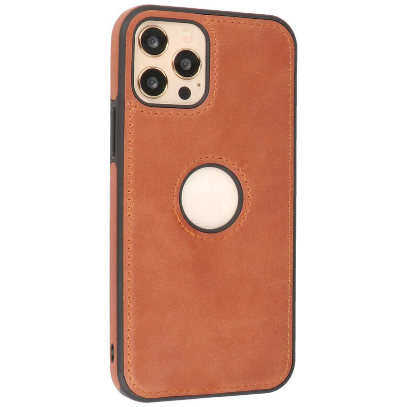 Klassiek Design Leer Back Cover voor iPhone 12 - 12 Pro Cognac