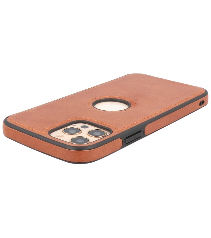 Klassiek Design Leer Back Cover iPhone 12 - Pro Cognac