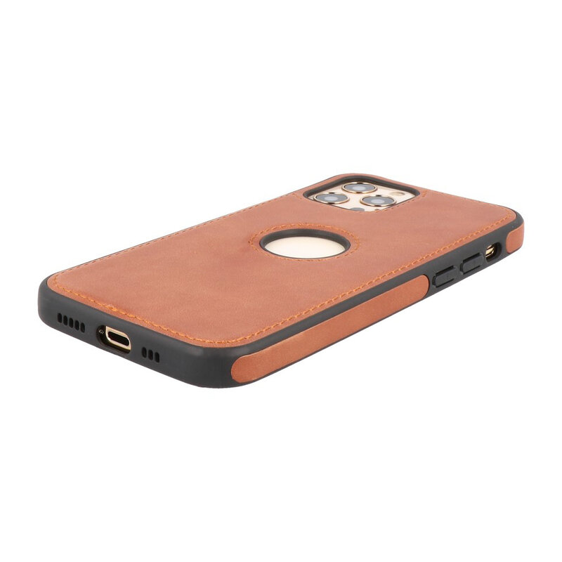 Klassiek Design Leer Back Cover voor iPhone 12 - 12 Pro Cognac