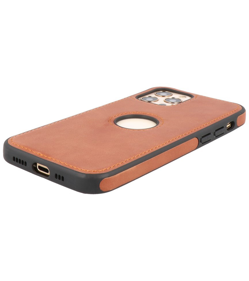 Klassiek Design Leer Back Cover iPhone 12 - Pro Cognac