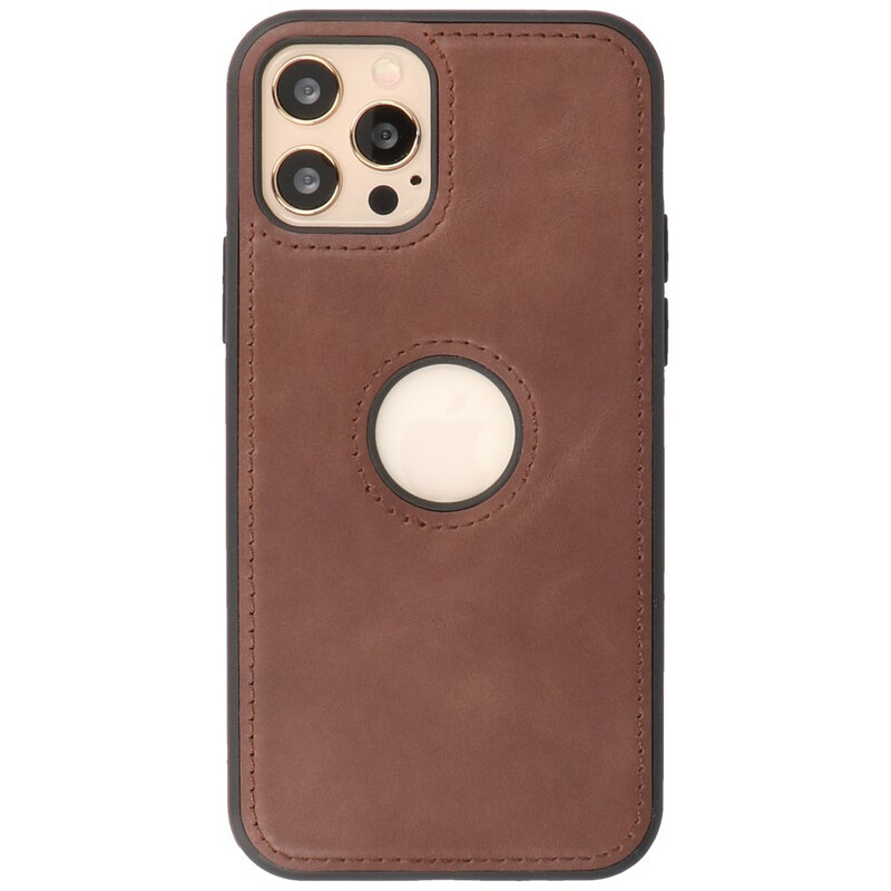 Klassiek Design Leer Back Cover voor iPhone 12 - 12 Pro Mocca