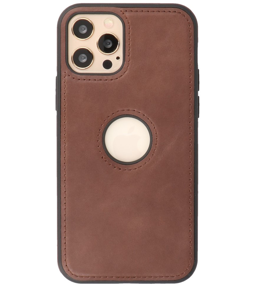 Klassiek Design Leer Back Cover iPhone 12 - Pro Mocca