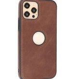 Klassiek Design Leer Back Cover iPhone 12 - Pro Mocca