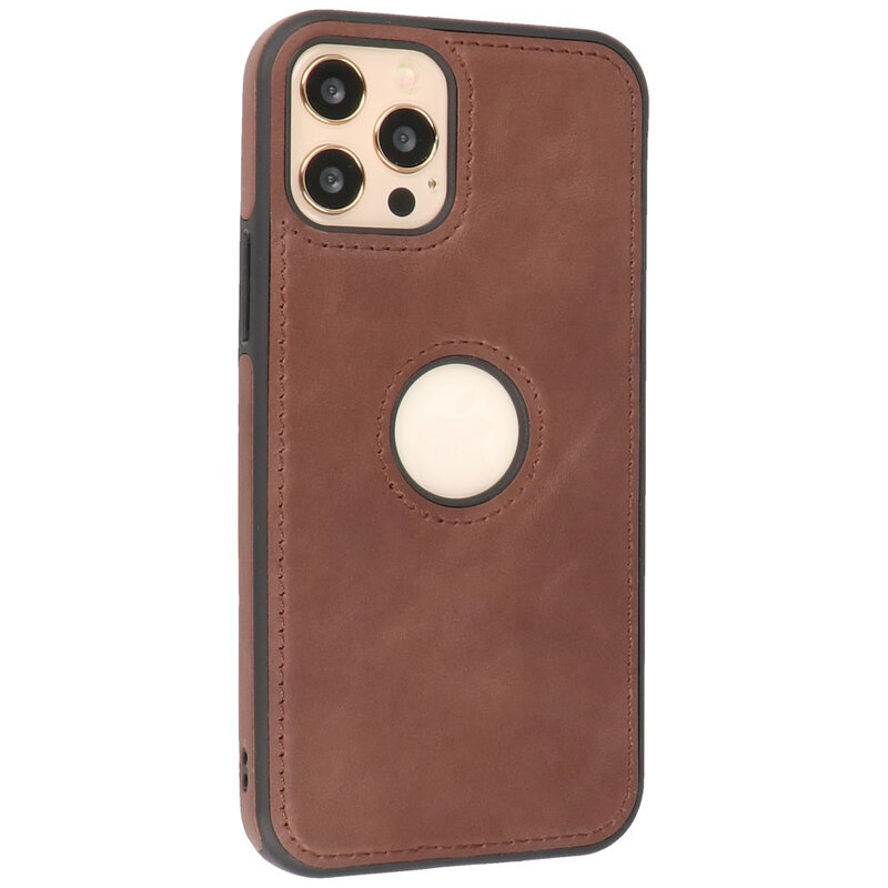 Klassiek Design Leer Back Cover voor iPhone 12 - 12 Pro Mocca