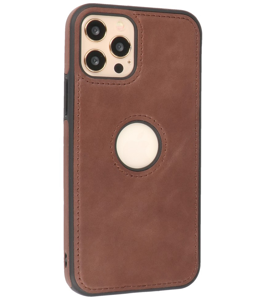 Klassiek Design Leer Back Cover iPhone 12 - Pro Mocca