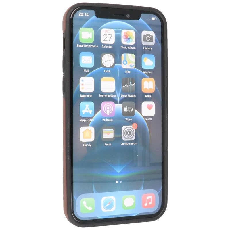 Klassiek Design Leer Back Cover voor iPhone 12 - 12 Pro Mocca