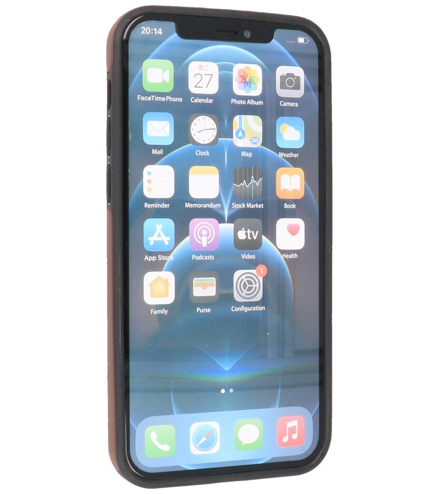 Klassiek Design Leer Back Cover voor iPhone 12 - 12 Pro Mocca