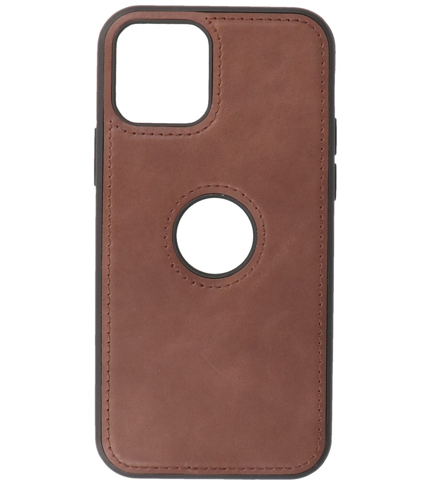 Klassiek Design Leer Back Cover voor iPhone 12 - 12 Pro Mocca