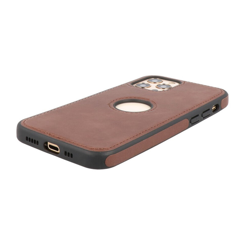 Klassiek Design Leer Back Cover voor iPhone 12 - 12 Pro Mocca