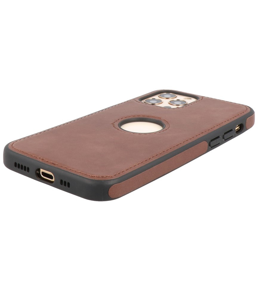 Klassiek Design Leer Back Cover voor iPhone 12 - 12 Pro Mocca