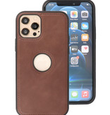 Klassiek Design Leer Back Cover voor iPhone 12 - 12 Pro Mocca