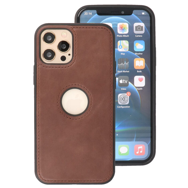 Klassiek Design Leer Back Cover voor iPhone 12 - 12 Pro Mocca